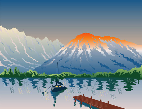 山上的湖帆船