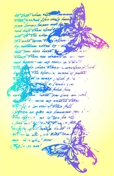 蝴蝶與字母背景插圖