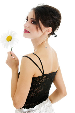 美麗的女人與daisy flower