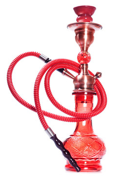 在白色背景上的紅色水煙