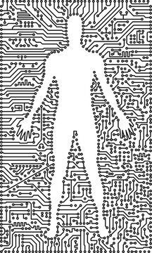 電子技術(shù)背景下的男性剪影