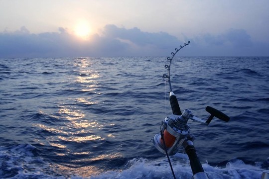 釣魚船捕魚，在鹽水