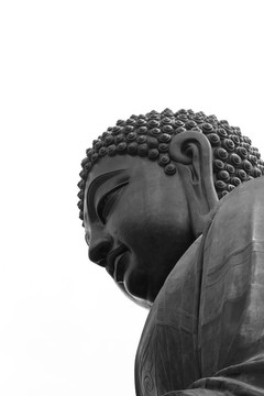 Tian Tan Buddha -大嶼山島-香港在黑色和白色