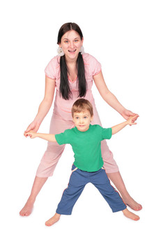 懷孕的女孩與孩子做運動