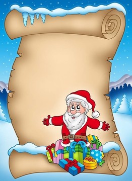 Santa和禮物，冬天的羊皮紙