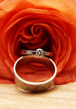 紅玫瑰上的結(jié)婚戒指