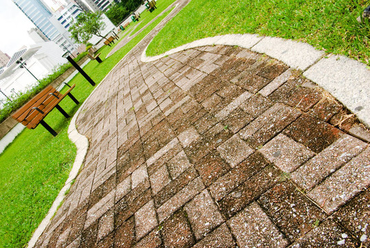 城市綠色公園以曲線的方式通過