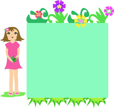 Flowers和女孩的框架盒