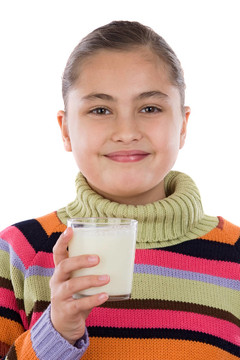 女孩喝牛奶