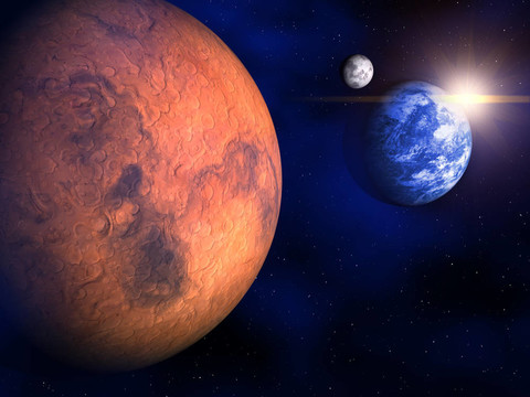 Mars；地球和Moon