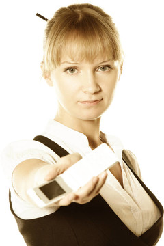金發(fā)女商人給電話