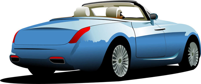 藍(lán)車敞篷車在路上。插畫(huà)