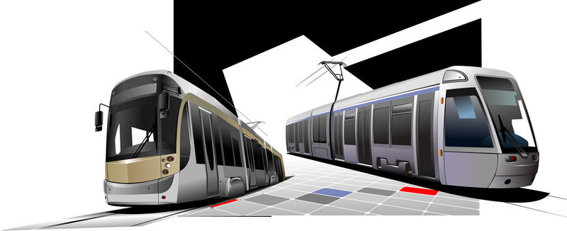 城市交通。兩個(gè)電車。插畫
