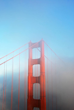 雾中的金门大桥细节
