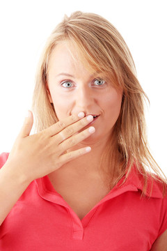 不經意的白種金發(fā)女人驚訝