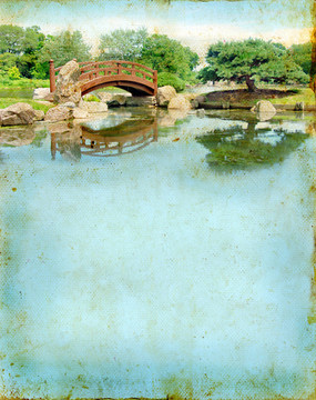 在一個(gè)垃圾背景日本花園橋