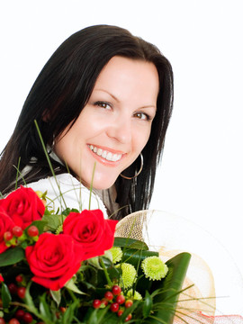 微笑的女人带着花束
