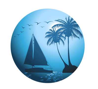 棕櫚樹和游艇的夏季背景