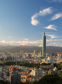臺(tái)北天際線的日落城市場景