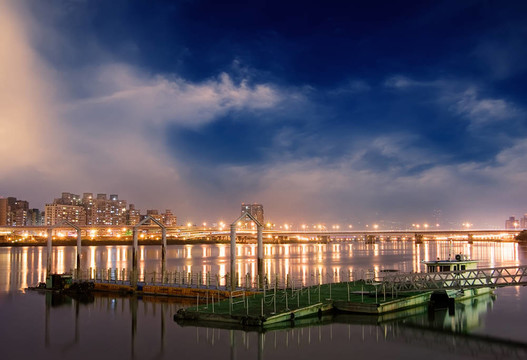 碼頭夜間在河景觀