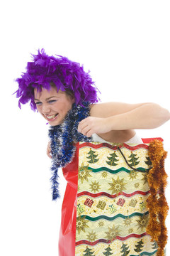 美麗的女人與圣誕裝飾