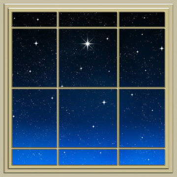 明亮的星星穿過窗戶