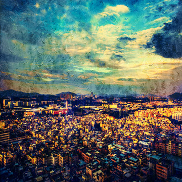 建筑油畫