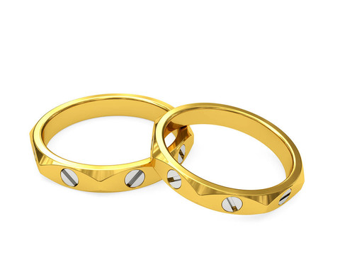 黃色和白色黃金獨家結(jié)婚戒指