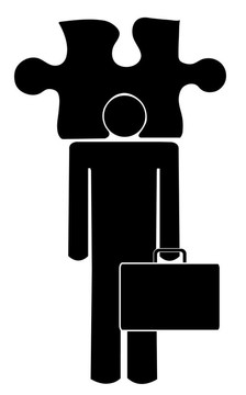 商業(yè)男子與他的頭在一個(gè)謎