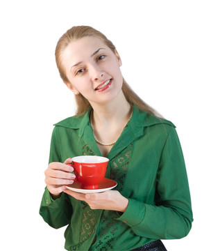 喝杯茶的女孩