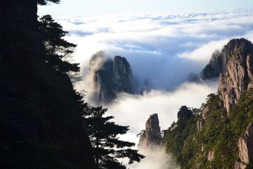 黃山奇石 云海 白云 山頭