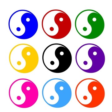 一組彩色陰陽符號的插圖
