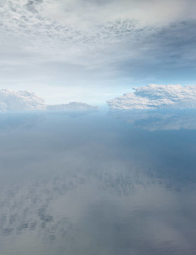 計算機生成景觀與水；天空和山脈