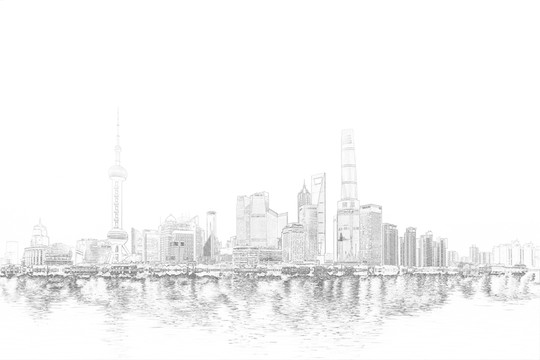 上海外灘全景線描
