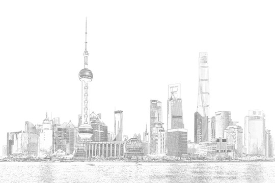 上海外灘全景線描