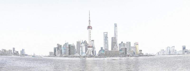 上海外灘全景線描 大畫幅