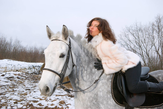 美麗的姑娘在馬背horse.winter