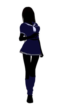女孩插畫剪影