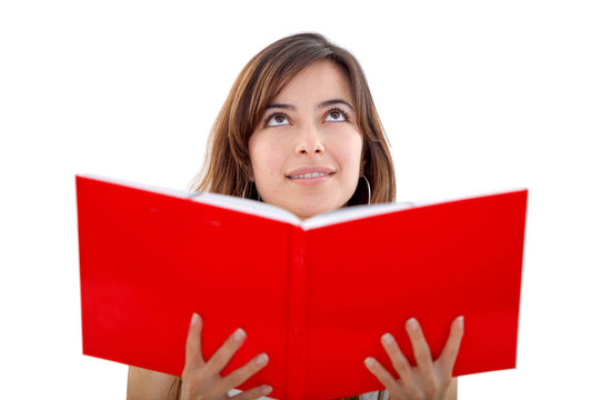 憂郁的女人帶著一本書