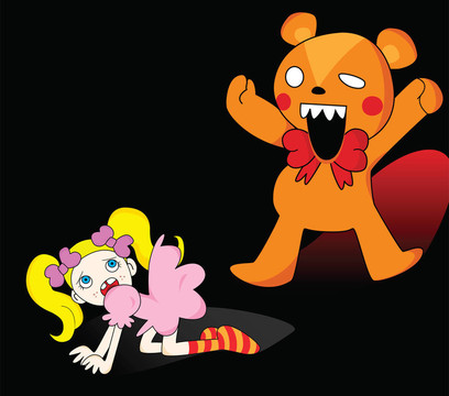 女孩和Horror Teddy Bear