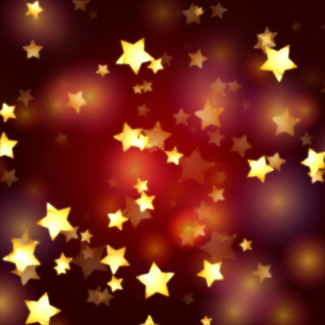 金色的星星在紅色和紫羅蘭色的燈光