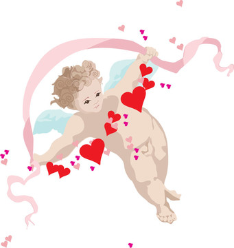 Cupid在白色背景上的翅膀