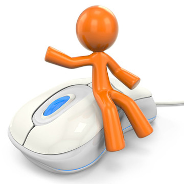 3D橙色男子坐在電腦鼠標(biāo)