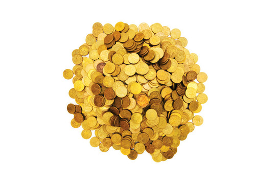 白色的一堆金色的硬幣