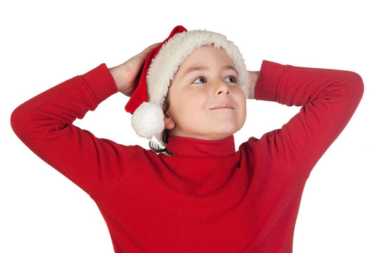 可愛的男孩與santa帽子