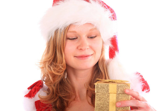 Santa小姐很高興有一個(gè)禮品盒