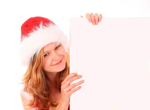 Santa小姐拿著一個廣告