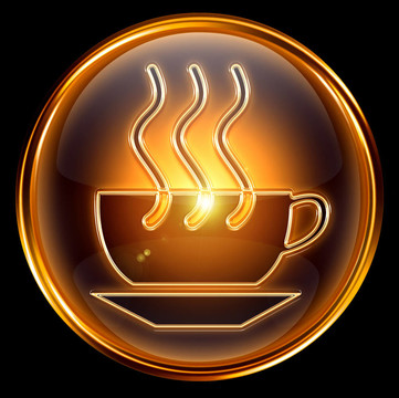 咖啡杯圖標(biāo)黃金；黑色背景隔離