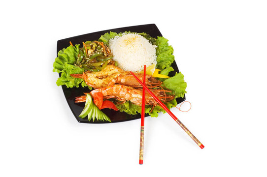 烤龍蝦；白米飯和蔬菜