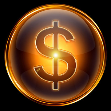 美元圖標黃金；黑色背景隔離。